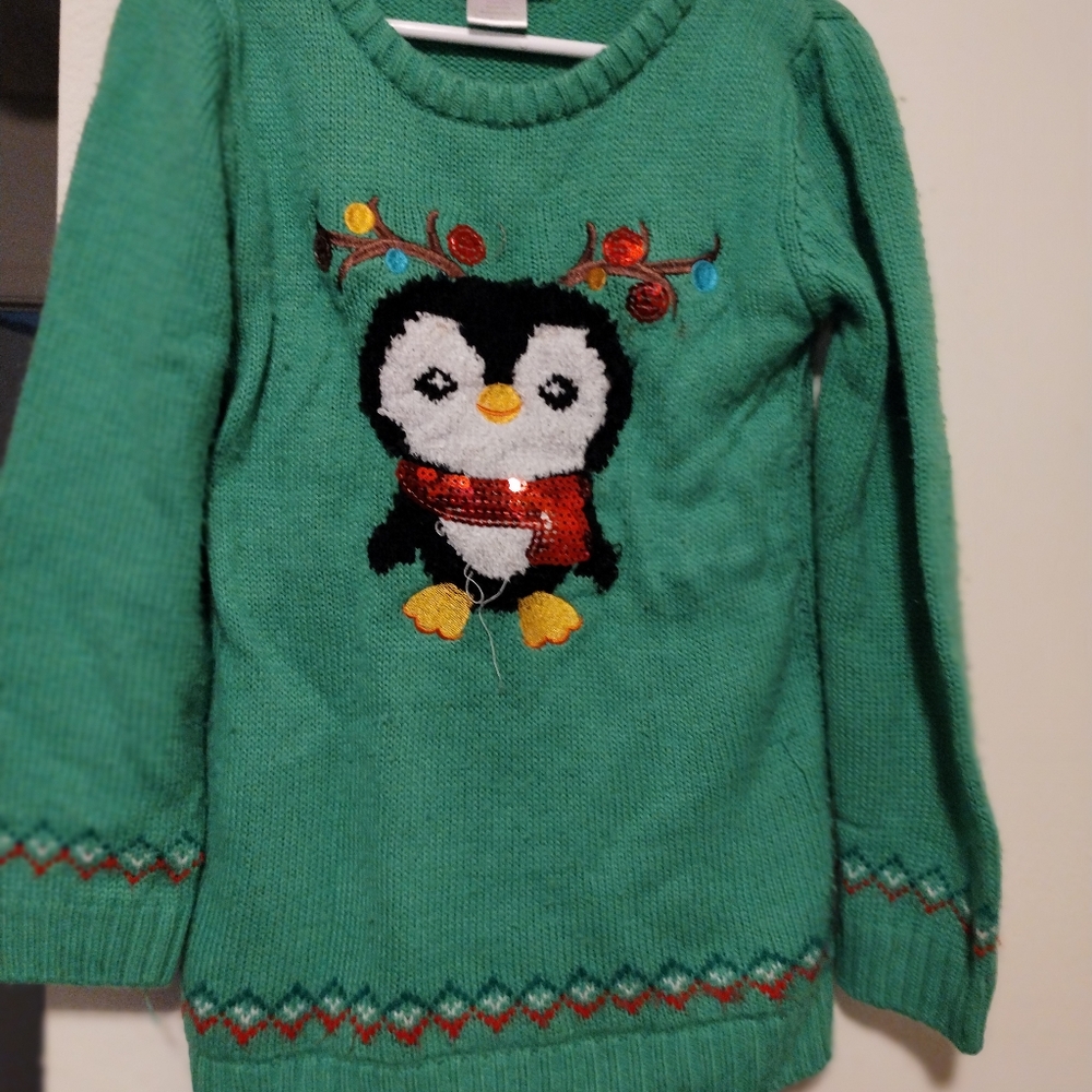 Little Lass Green Crew Neck Holiday Sweater